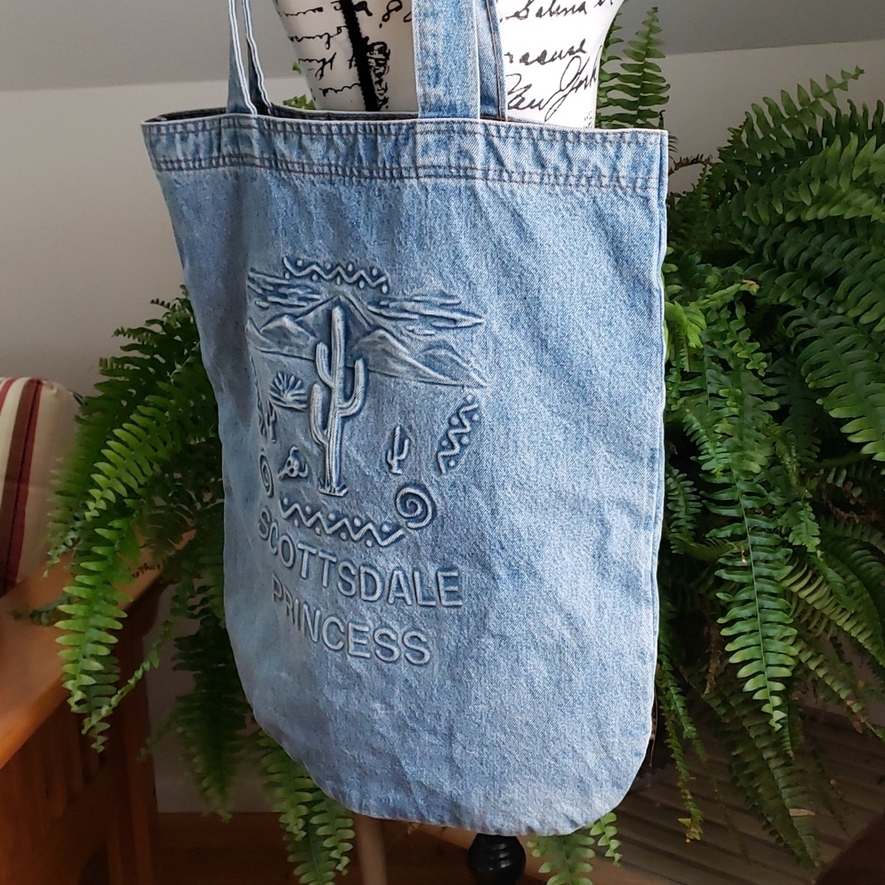 Vintage "Scottsdale Princess" Denim Tote Bag Made In Usa. View 6